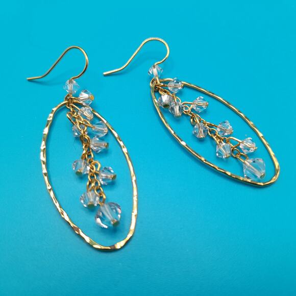 Clear Crystal Oval Hoop Earrings, Gold Tone Ear Wires - Picture 11 of 12